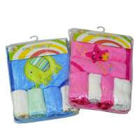 Reusable baby hooded towel printed washclothes set